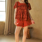 Davi & Dani Nature Printed Square Neck Puff Sleeve Blouse