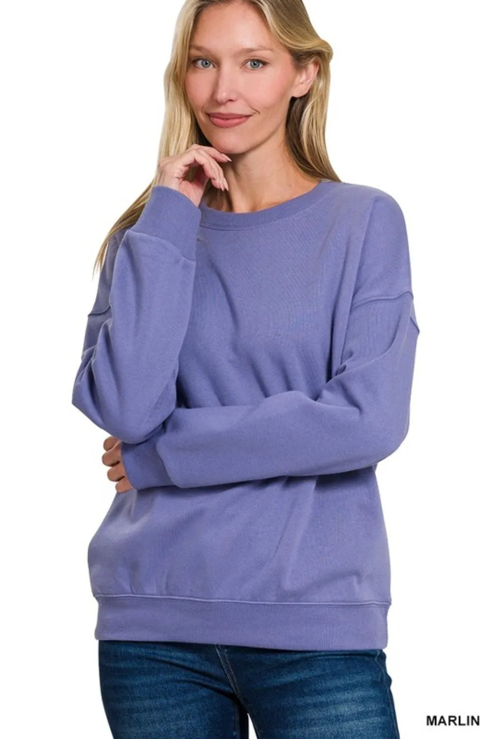 Zenana Full Size Fleece Drop Shoulder Sweatshirt Plus Size Sweatshirts