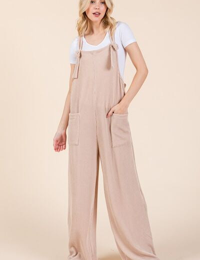 BOMBOM Wide Leg Ribbed Overalls with Pockets Dust Storm Overalls