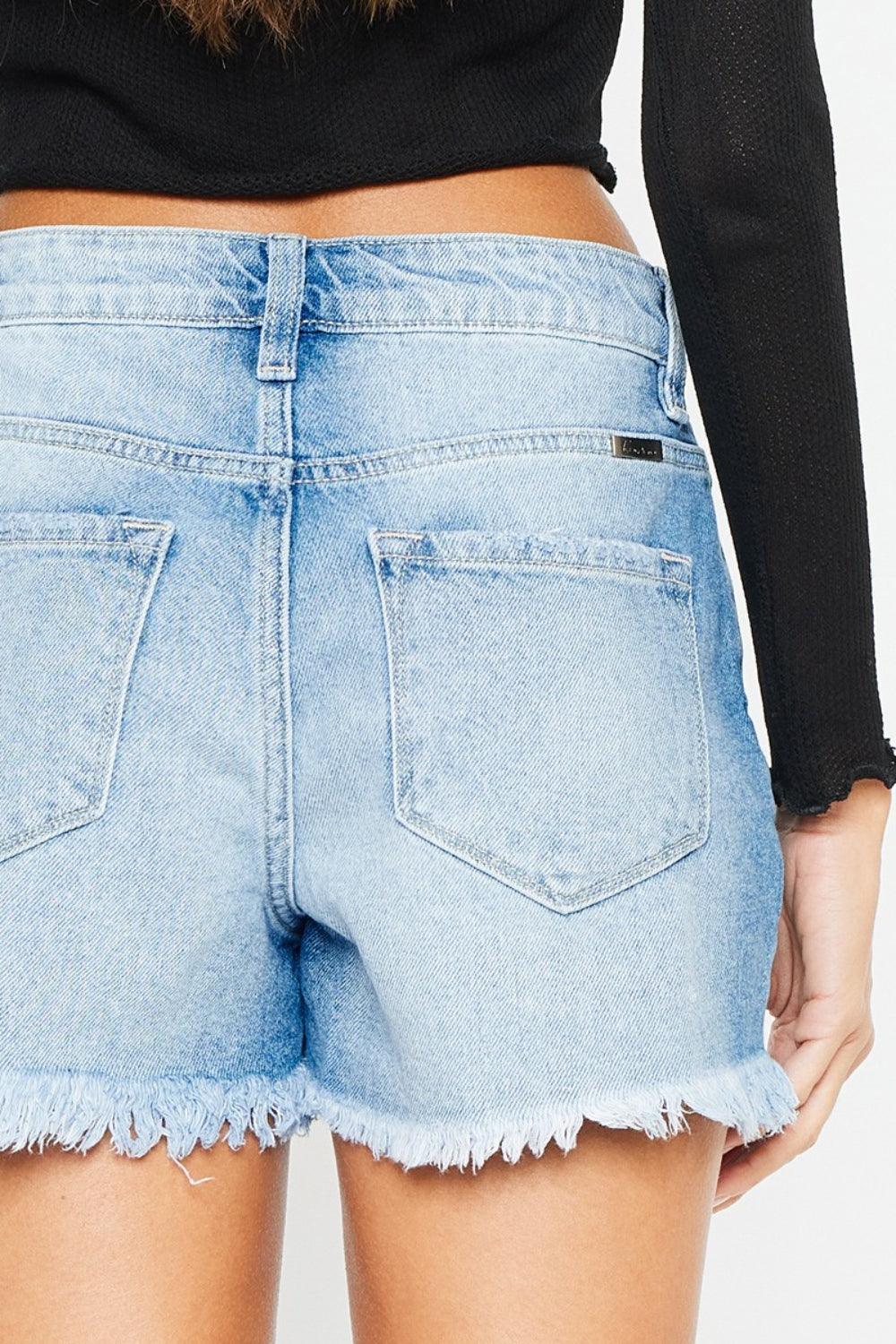 Kancan High Waist Frayed Denim Shorts | Daverri Fashions