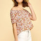 Lime 'N' Chili Floral Print Short Sleeve Off-The-Shoulder Blouse - DAVERRI FASHIONS
