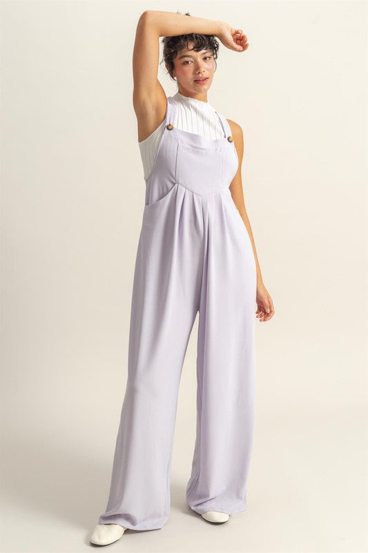 HYFVE Pleated Detail Front Pocket Wide Strap Overalls Lilac Gray Overalls