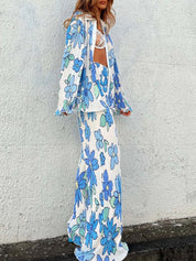 Printed Button Up Shirt and Pants Set | Loungewear Sets Daverri Fashions