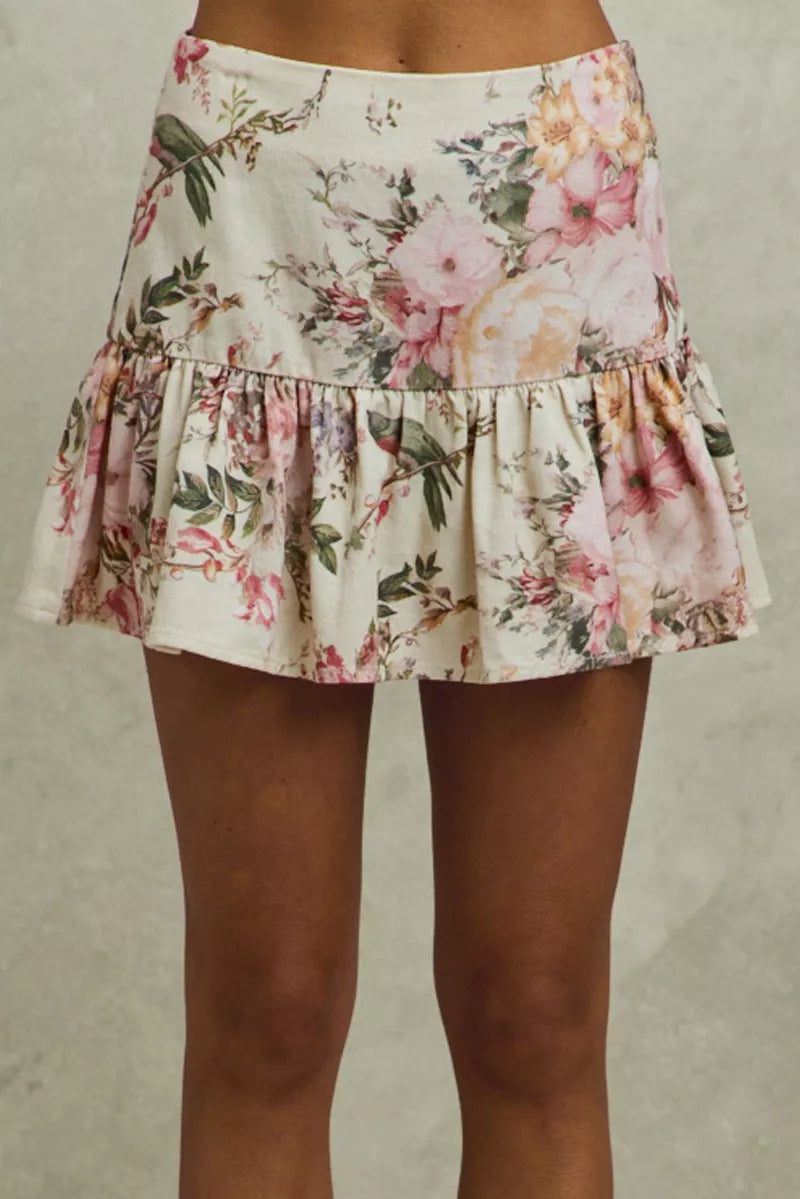 SO ME floral print fit and flare mini skirt in pastel tones
