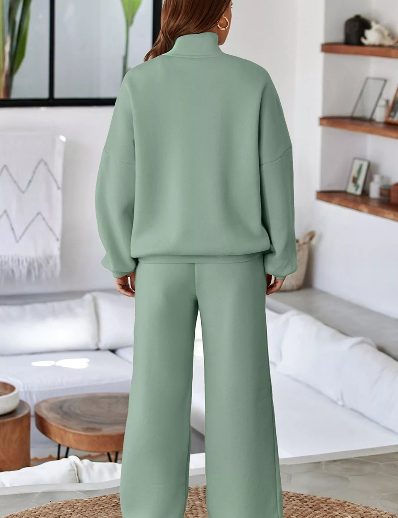 Drop Shoulder Zip Up Jacket and Drawstring Pants Active 2pcs Set | Loungewear Sets Daverri Fashions