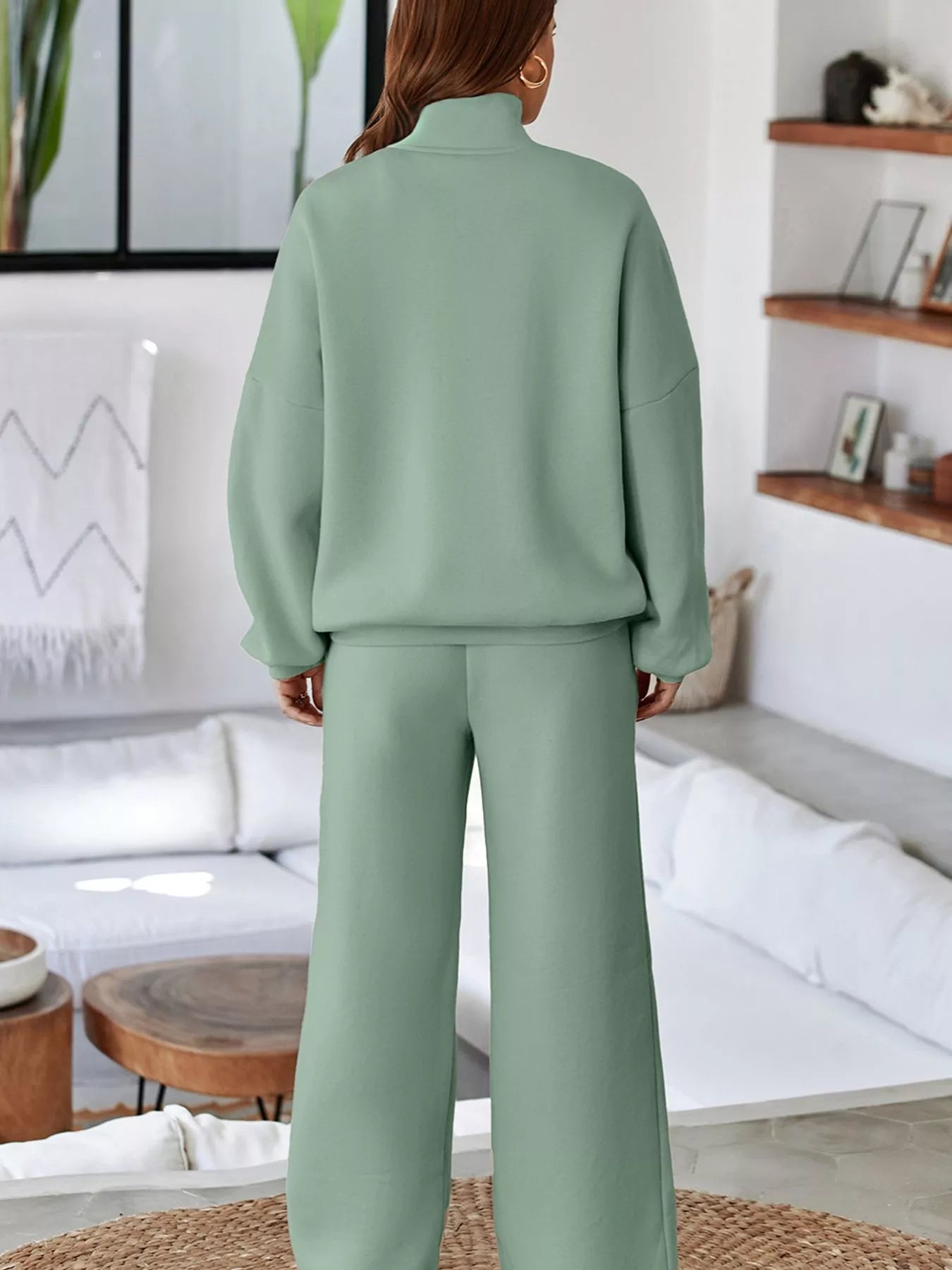 Drop Shoulder Zip Up Jacket and Drawstring Pants Active 2pcs Set | Loungewear Sets Daverri Fashions