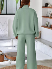 Drop Shoulder Zip Up Jacket and Drawstring Pants Active 2pcs Set | Loungewear Sets Daverri Fashions