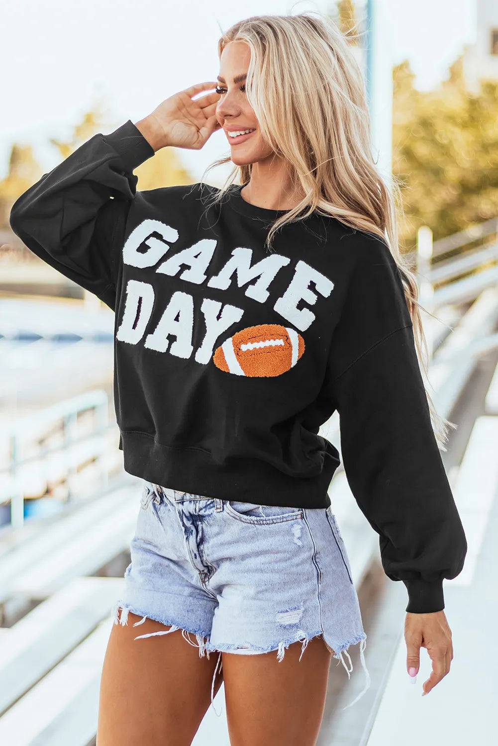 GAME DAY Round Neck Long Sleeve Sweatshirt | Sweatshirts Daverri Fashions