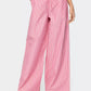 Pink and white striped wide leg drawstring pants