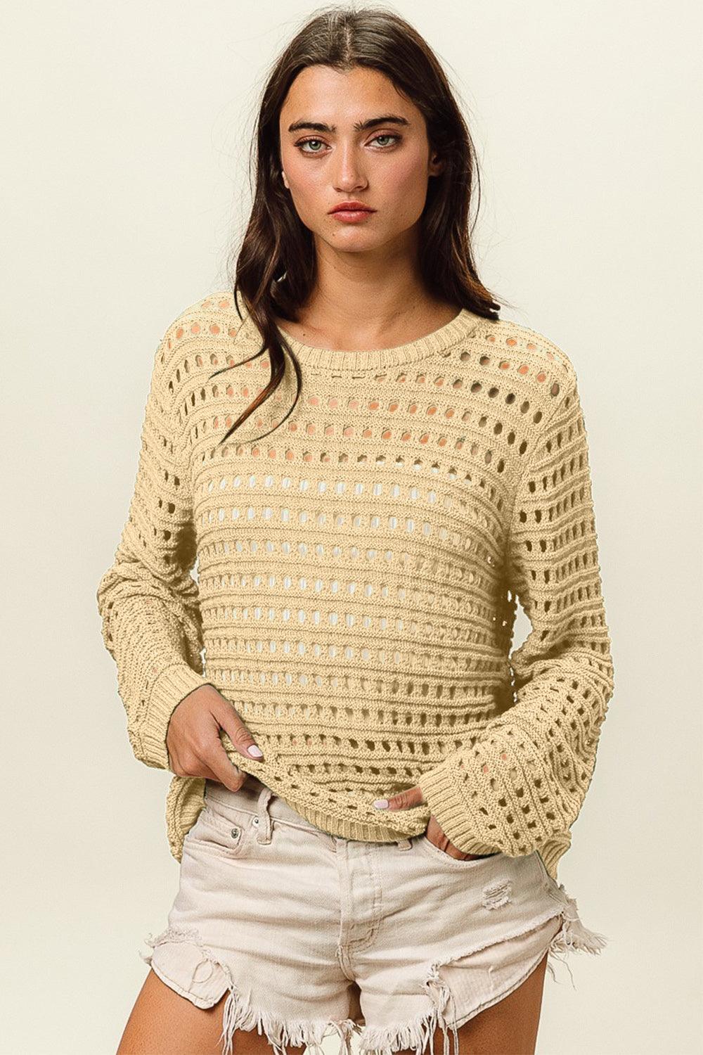 BiBi Round Neck Openwork Knit Cover Up Cover-Ups