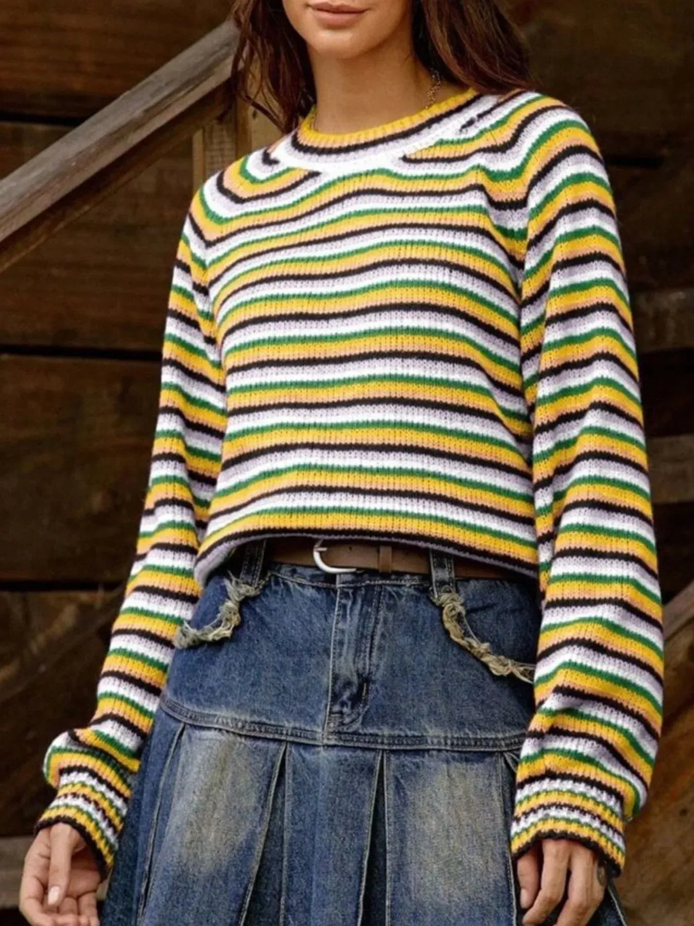 Rainbow Striped Pullover Sweater - DAVERRI FASHIONS