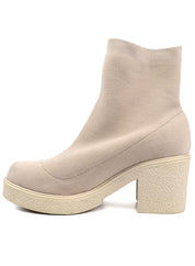 Beige suede chunky platform sock bootie with elastic gusset