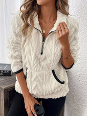 Cream Cozy Sherpa Half Zip Sweatshirt | Sweatshirts Daverri Fashions