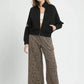 Umgee Zipper Up Cropped Jacket with Leopard Trim - DAVERRI FASHIONS