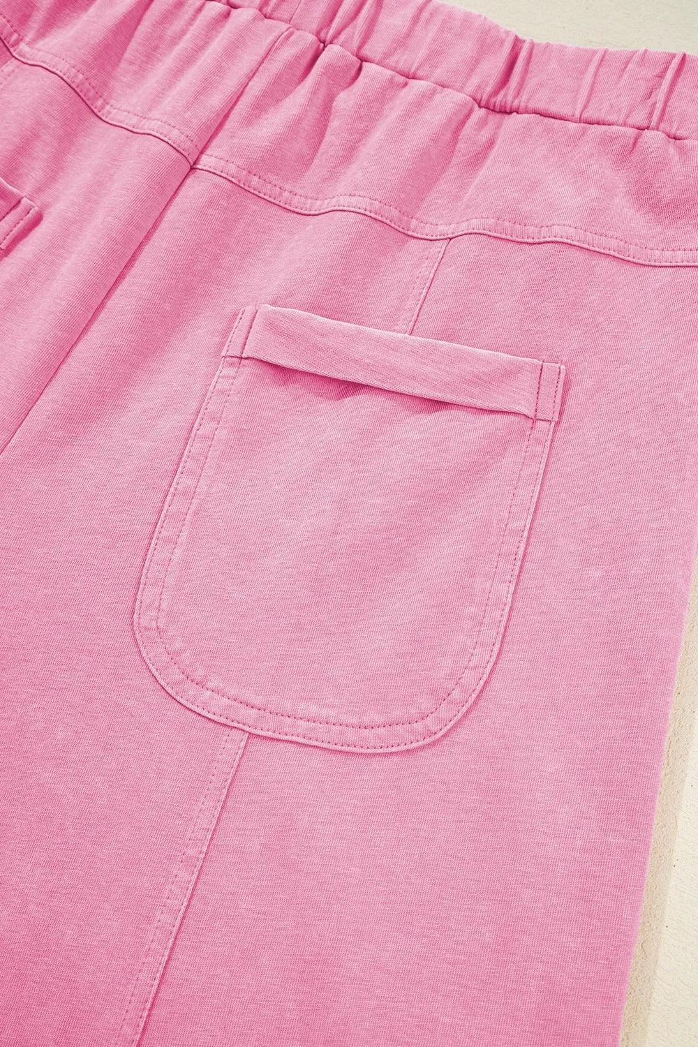 Mineral Wash Exposed Seam Drawstring High Waist Wide Leg Cargo Pants - DAVERRI FASHIONS