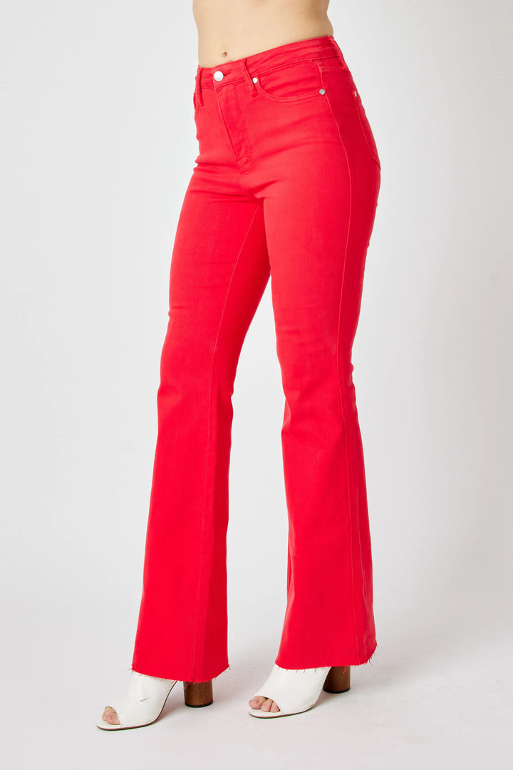 Judy Blue Full Size Hw Tummy Control Garment Dyed Flare Jeans Plus Size Jeans