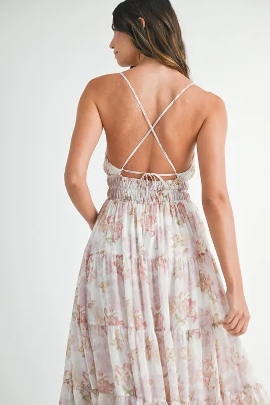 MABLE Floral Print Tiered Cami Maxi Dress Cami Dresses