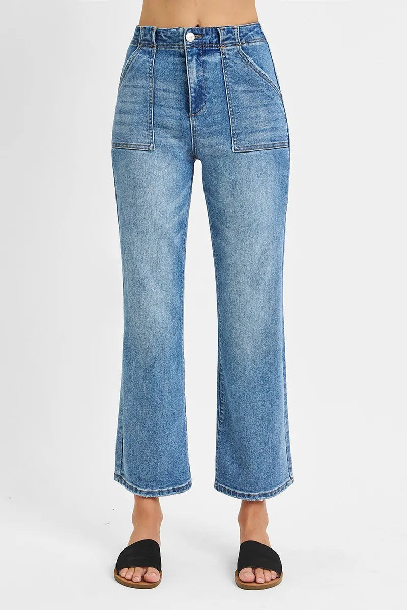 RISEN Full Size High Waisted Bootcut Cropped Jeans Plus Size | Jeans Daverri Fashions