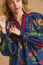 Umgee Floral Print Flounce Sleeve Blouse | Blouses Daverri Fashions