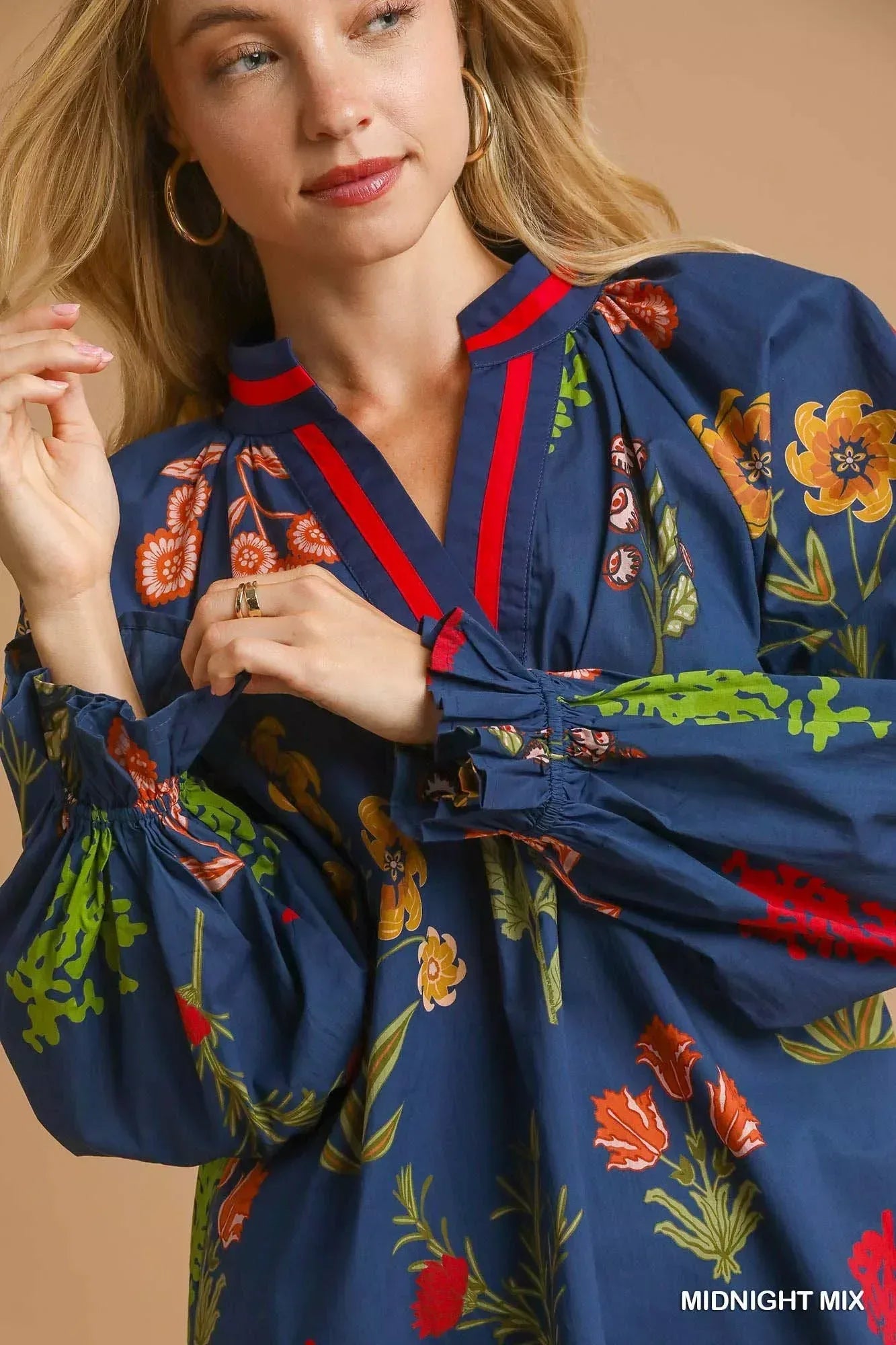Umgee Floral Print Flounce Sleeve Blouse - DAVERRI FASHIONS