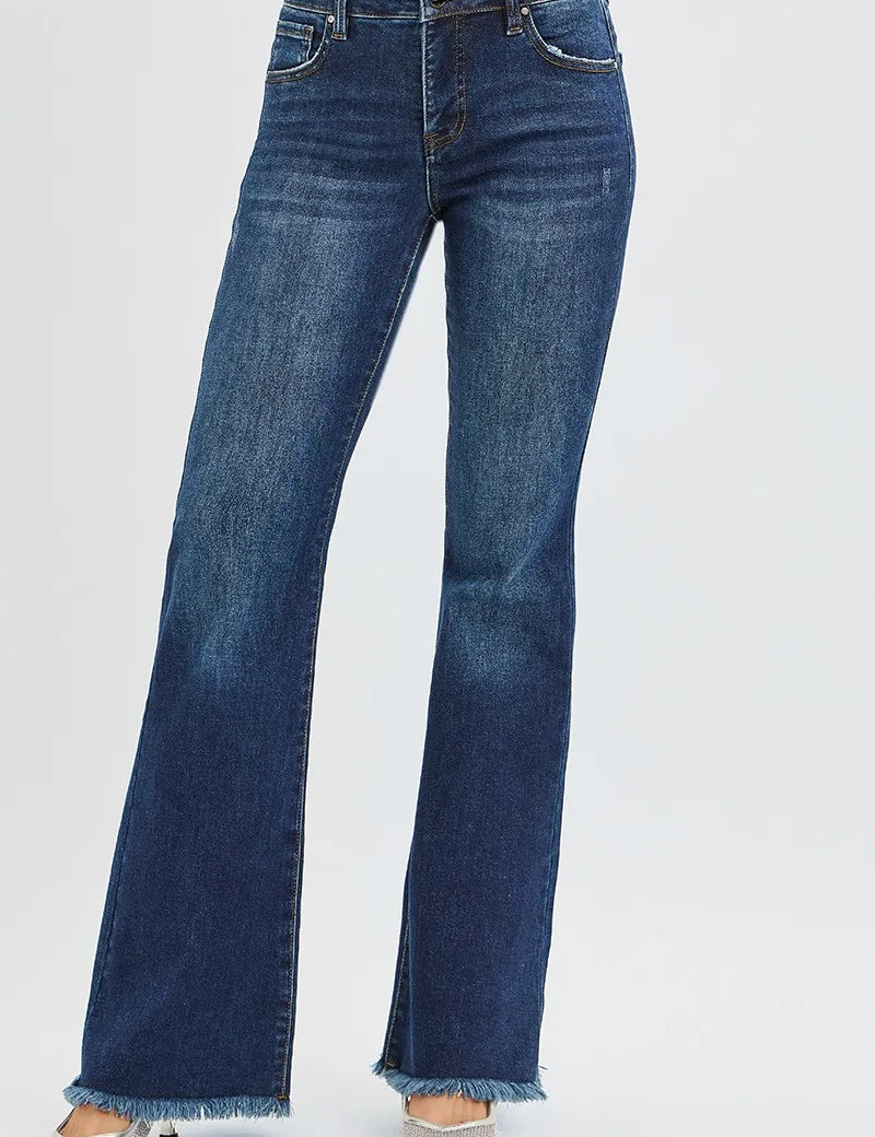 RISEN Full Size Tummy Control Mid Rise Flare Jeans Plus Size | Daverri Fashions