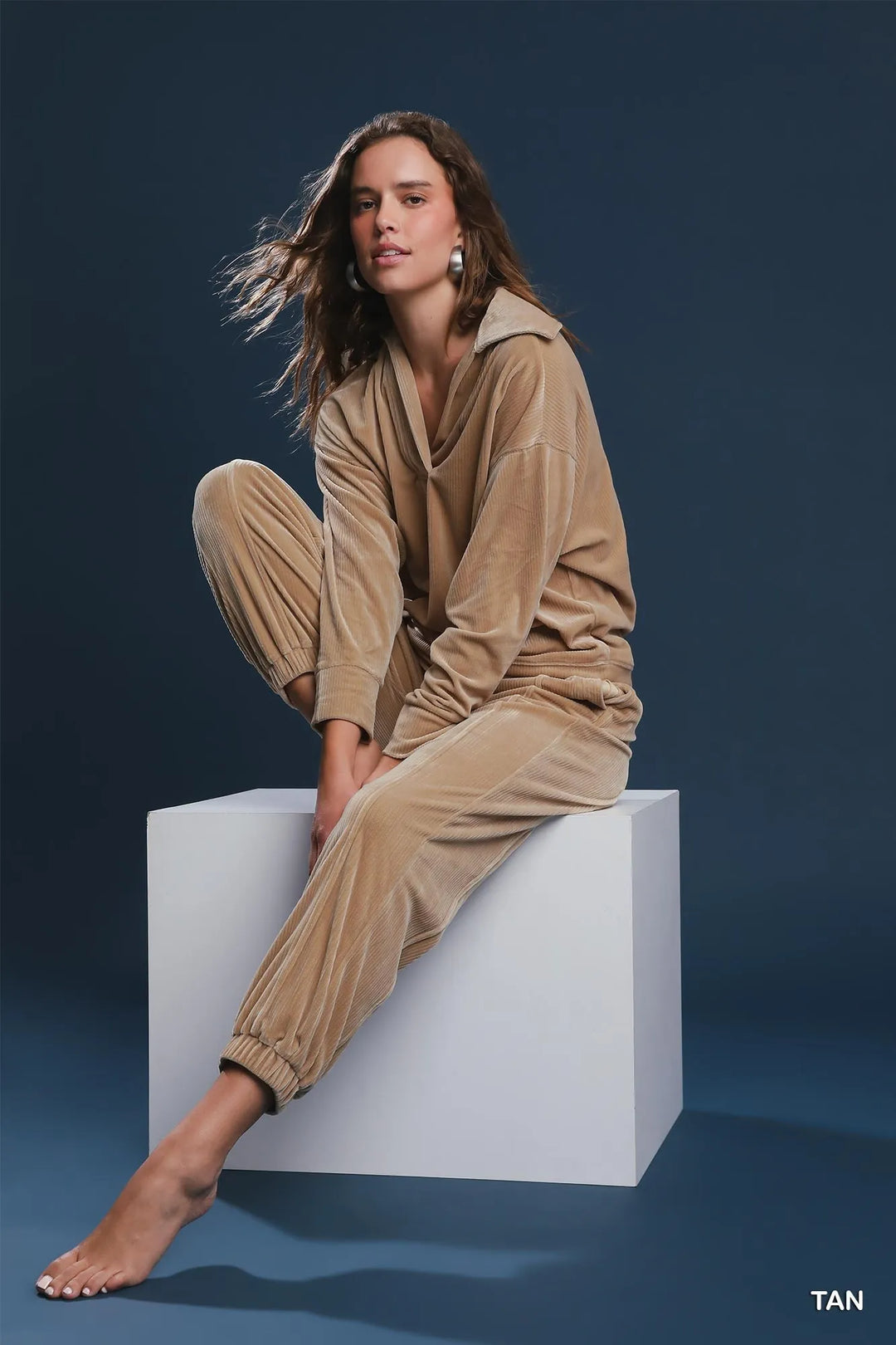 Umgee Soft Thermal Collared Long Sleeve Top | Loungewear Tops Daverri Fashions