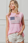 BiBi pink sleeveless knit top with sequined American flag design