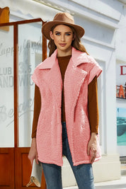 Pink Fuzzy Collared Neck Button Up Vest Coat | Vest Jackets Daverri Fashions