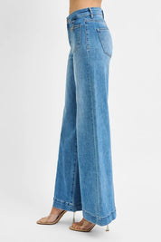 RISEN Full Size Mid Rise Wide Front Patch Pocket Jeans | Jeans Daverri Fashions