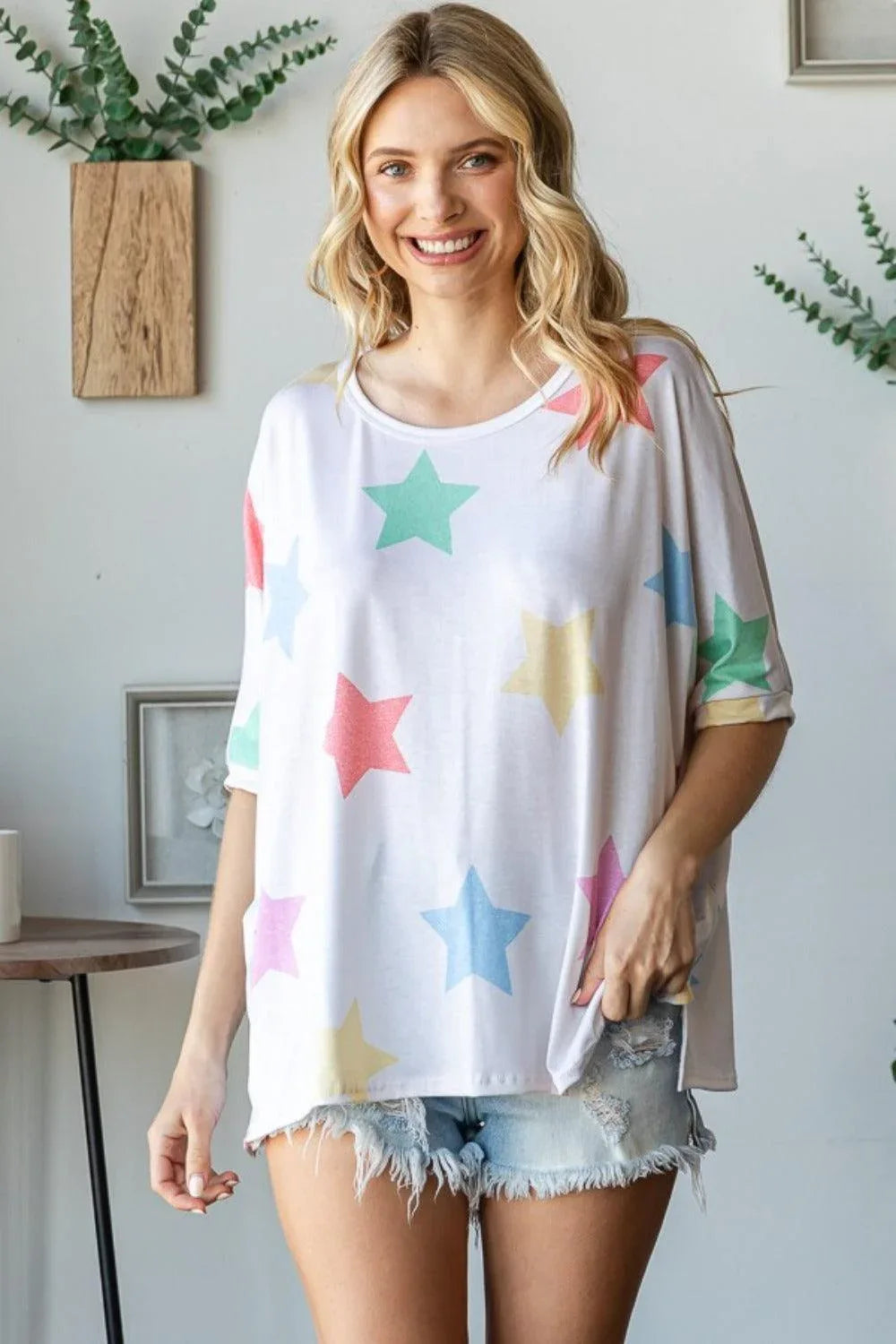 HOPELY Multi Colored Star Print T-Shirt - DAVERRI FASHIONS