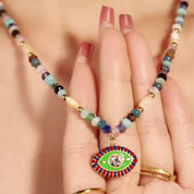 Zircon Bead Evil Eye Pendant Necklace | Necklaces Daverri Fashions
