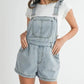 MABLE Square Neck Ruffle Shoulder Denim Overall Romper Lt Denim S Shortalls