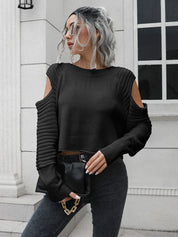 Cold-Shoulder Ribbed Trim Sweater | Sweaters Daverri Fashions