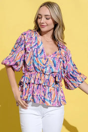 And The Why Printed Lantern Sleeve Blouse | Daverri Fashions