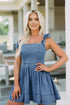 Square Neck Tie Shoulder Denim Dress - DAVERRI FASHIONS