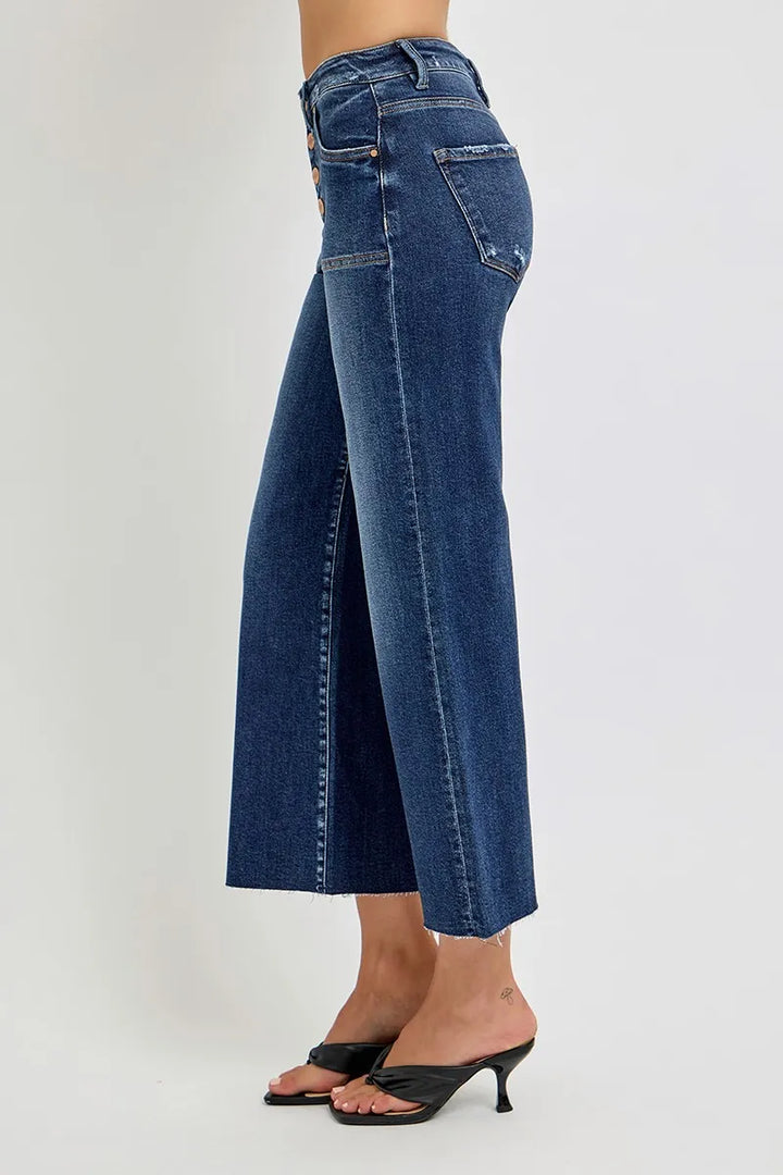 RISEN Full Size High Rise Crop Wide Button Up Jeans Plus Size Jeans