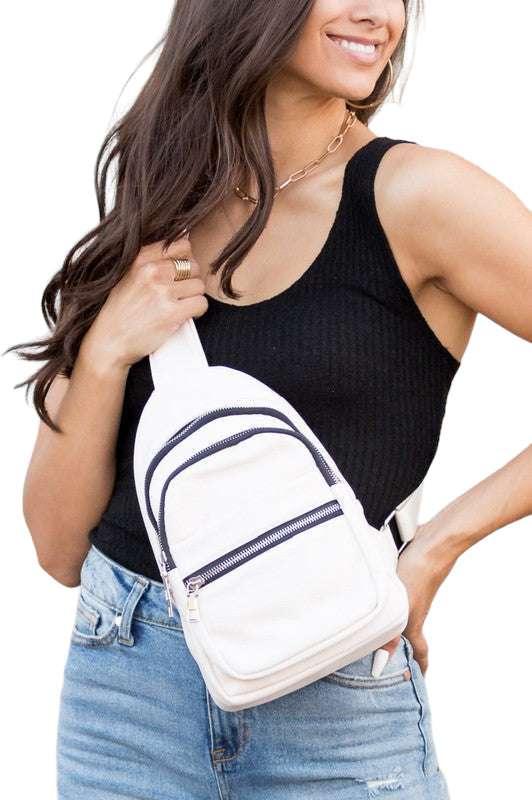 Black vegan leather sling bag Cream OneSize Handbags