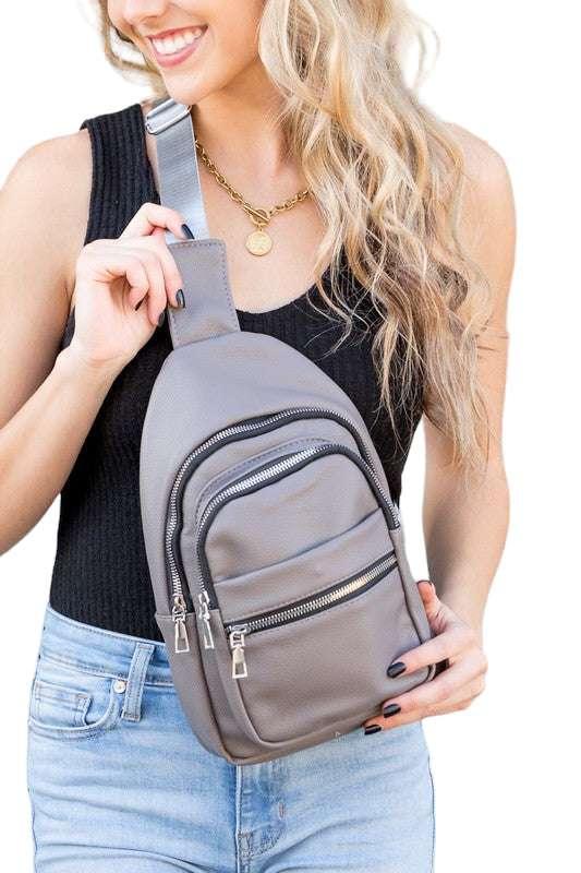 Black vegan leather sling bag Gray OneSize Handbags