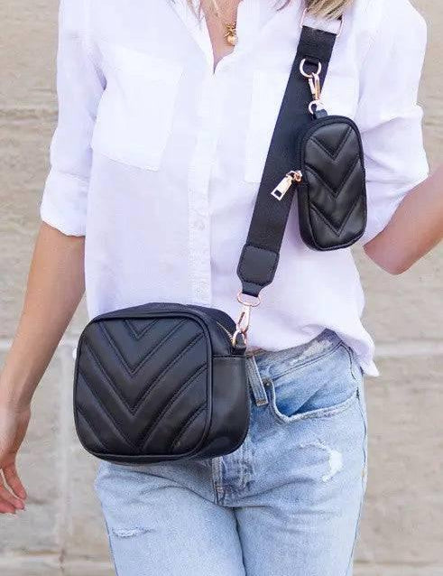 Black OneSize Chevron Quilted Vegan Leather Crossbody | Handbags Daverri Fashions