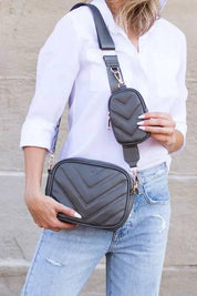 Gray OneSize Chevron Quilted Vegan Leather Crossbody | Handbags Daverri Fashions