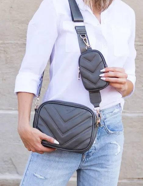 Gray OneSize Chevron Quilted Vegan Leather Crossbody | Handbags Daverri Fashions