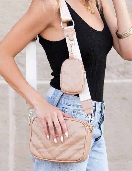 Chevron Quilted Vegan Leather Crossbody | Handbags Daverri Fashions