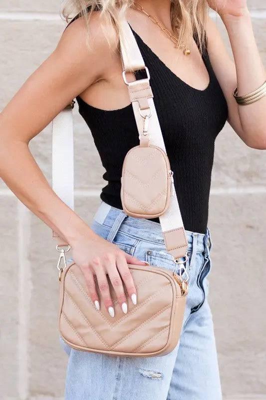 Chevron Quilted Vegan Leather Crossbody Handbags