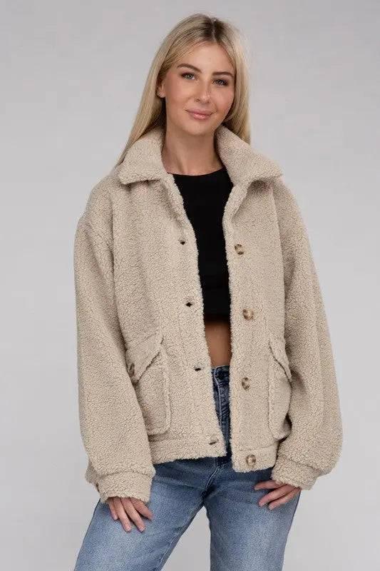 Sherpa button-front jacket Coats & Jackets