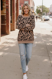 Leopard Jacquard Oversized Sweater Knit Top | Daverri Fashions
