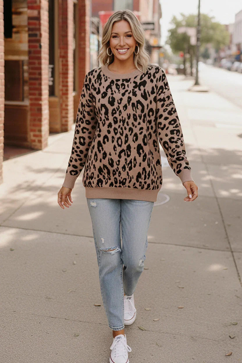 Leopard Jacquard Oversized Sweater Knit Top | Daverri Fashions