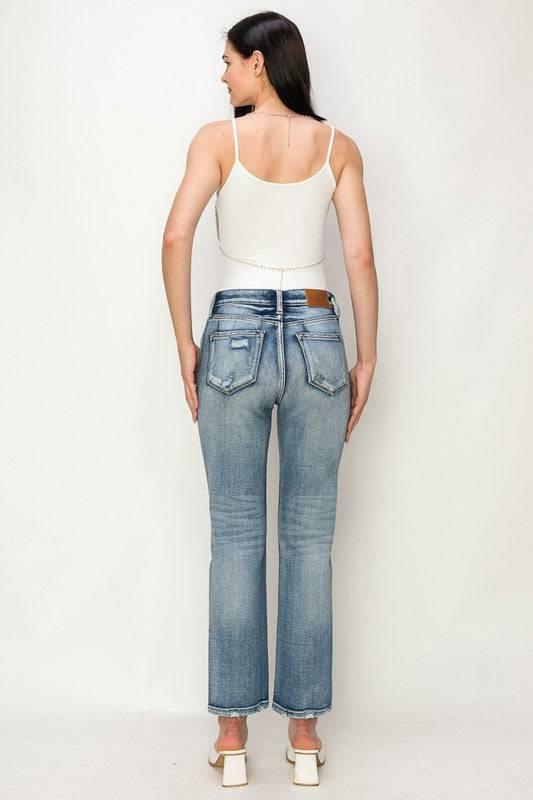 High Rise Crystal Embellished Straight Jeans Jeans