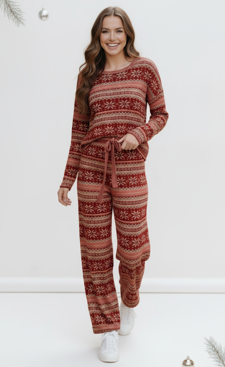 Haptics Red Holiday Fair Isle Lounge Set | Loungewear Sets Daverri Fashions