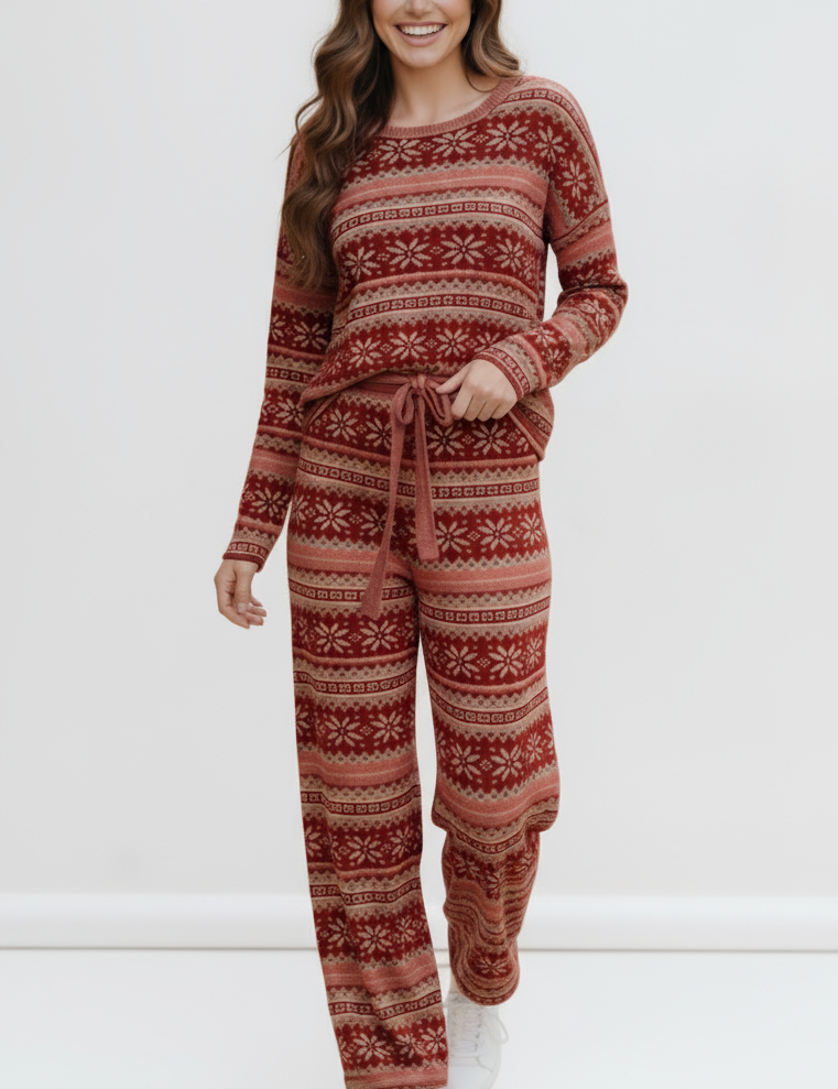 Haptics Red Holiday Fair Isle Lounge Set | Loungewear Sets Daverri Fashions