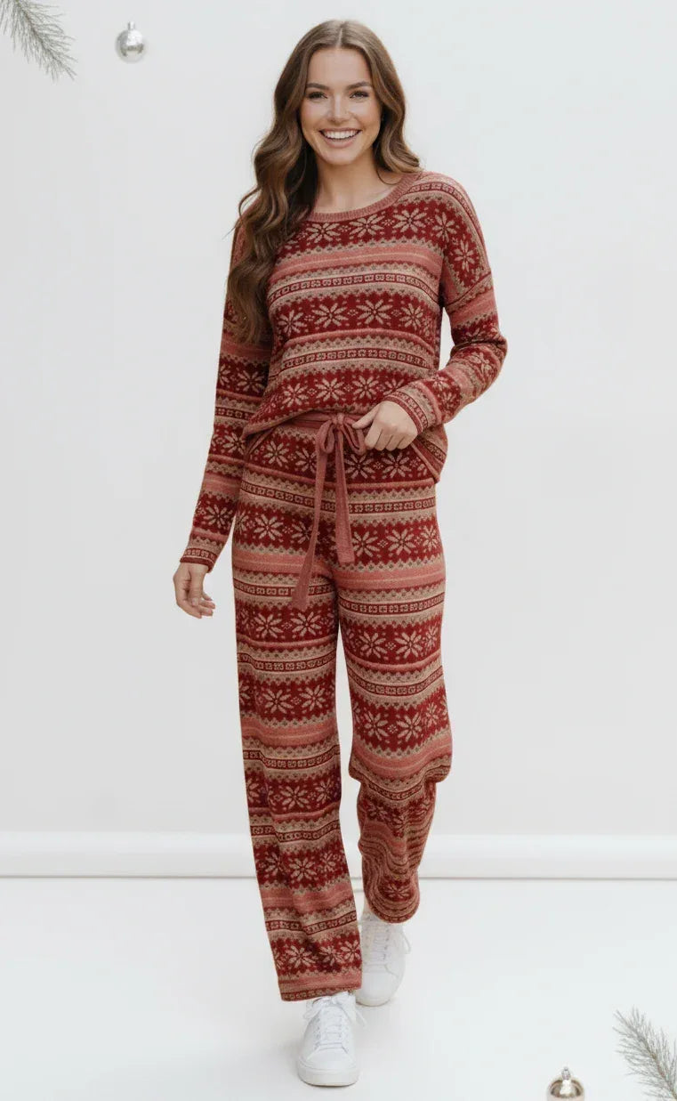 Haptics Red Holiday Fair Isle Lounge Set - DAVERRI FASHIONS